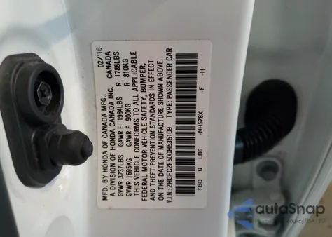 2016 Honda Civic Lx z USA, uszkodzony, nr VIN 2HGFC2F50GH535109